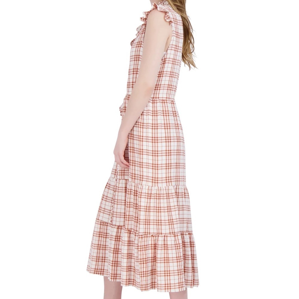NWT Julia Jordan Plaid Midi Dress Tie Neck Ruffle Sleeve Tiered Size 6 - Picture 4 of 6